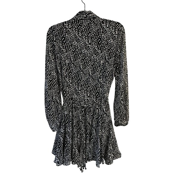 Zara Size S Black And White Polka Dot Flounce Mini Shirt Dress Long Sleeve - Picture 6 of 14